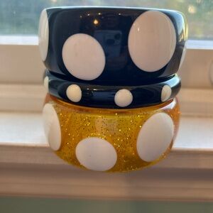 Lucite Polka Dot Bangle - Bracelet Set - Black and Glittery Yellow